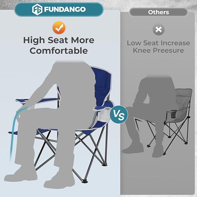 FUNDANGO Folding Camping Chair with Table, 2 Pack Portable Heavy Duty Outdoor Padded Chairs for Adults with Cup Holders for Lawn Beach Picnic Outside Travel (Blue)