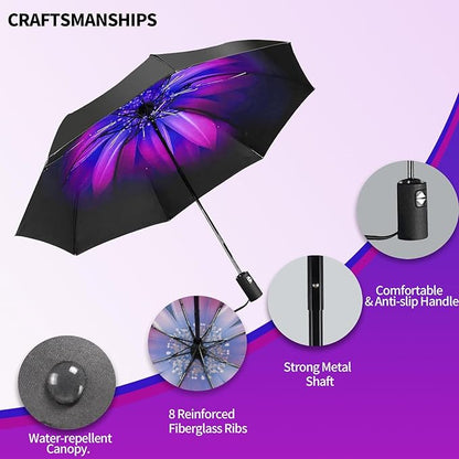 LLanxiry Compact Travel Umbrella, Mini Windproof Umbrellas for Rain & Sun, Small Lightweight Outdoor UV Umbrella, Portable Folding Umbrellas for Travel