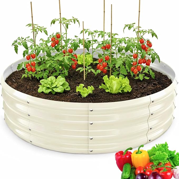 Round Galvanized Raised Garden Bed, Flowers & Herbs, Heavy Duty Rust-Resistant