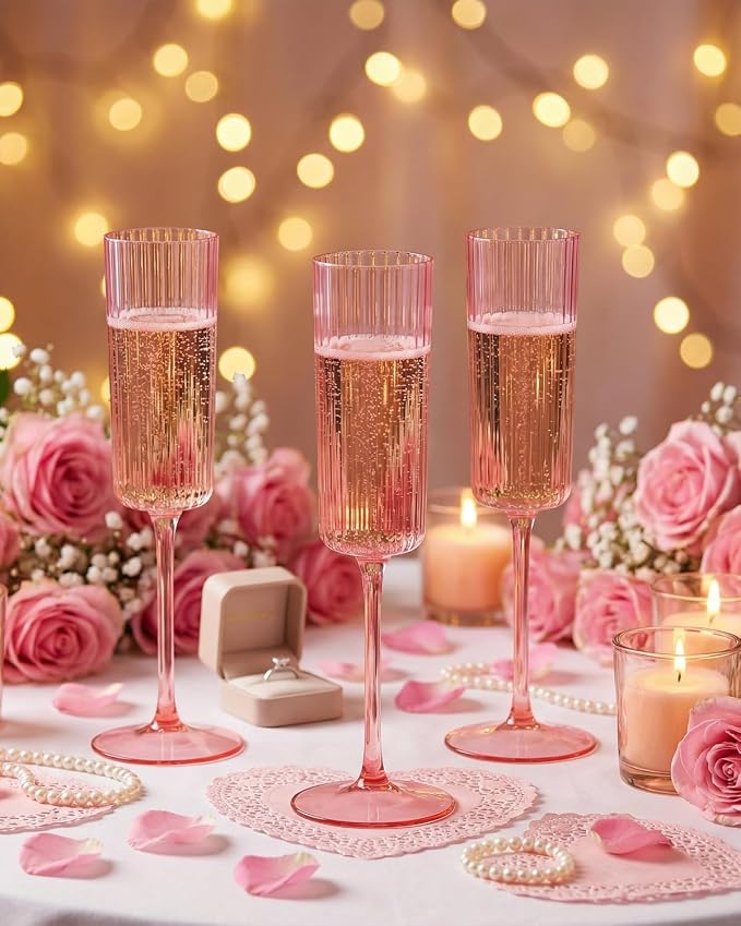 Ciaell 24 Pack Pink Plastic Champagne Flutes