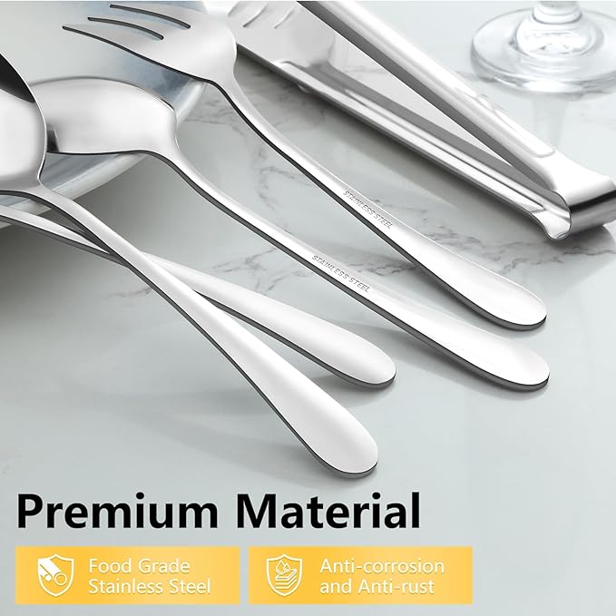 Pleafind 16 PCS Serving Utensils, Stainless Steel Serving Utensils Set with Serving Spoons, Slotted Serving Spoons, Serving Forks and Serving Tongs, Serving Utensils for Parties Buffet Banquet