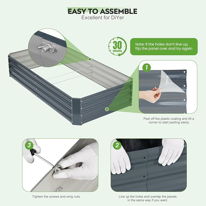 ZORMY 2Pack 6×3×1ft Galvanized Raised Garden Bed Kit, Metal Planter Boxes