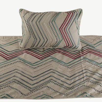 The HomeCentric King Queen Twin Beige Linen Bed Runner & Decorative Throw Pillow Cover, Twin Size 53"x18" Bed Runner & Pillow Cover, Linen & Embroidery, Chevron Modern Pattern - Dotty Chevron