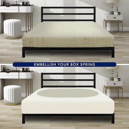 PureFit Stretchy Box Spring Cover Queen - Elastic Fitted Box Spring Wrap Around 4 Sides, Wrinkle & Fading Resistant Fits Queen Size Beds, Ivory