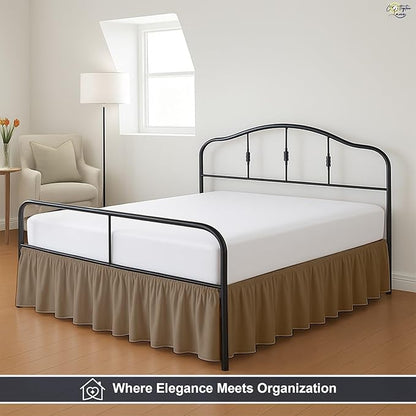 Cottington Lane Ruffled Bed Skirt King Size with Split Corner, Brushed Microfiber Hotel Quality Taupe Dust Ruffle, 12 Inch Drop Gathered Bedskirt, Soft and Stylish, Shrinkage and Fade Resistant