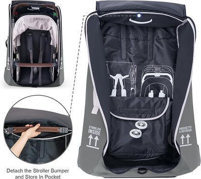 Stroller Bag for Airplane, Stroller Travel Bag Compatible with UPPAbaby Vista, Vista V2, Cruz V2, Rolling Wheel Bag with Storage Pocket, Multiple Handles, Luggage Tag for Flight Travel, Grey
