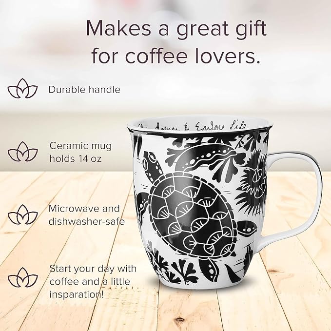 Karma Gifts 16 oz Black and White Boho Mug Sea Turtle