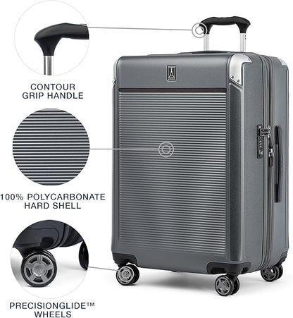 Travelpro Platinum Elite Hardside Expandable Checked Luggage, 8 Wheel Spinner, TSA Lock, Hard Shell Polycarbonate Suitcase, Vintage Grey, Checked Medium 25-Inch