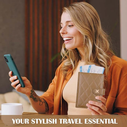 Melsbrinna Premium Leather Passport Holder Covers Case, Waterproof Rfid Blocking Travel Wallet Passport Holder with Pen Holder, Cute Passport Book for Women/Men