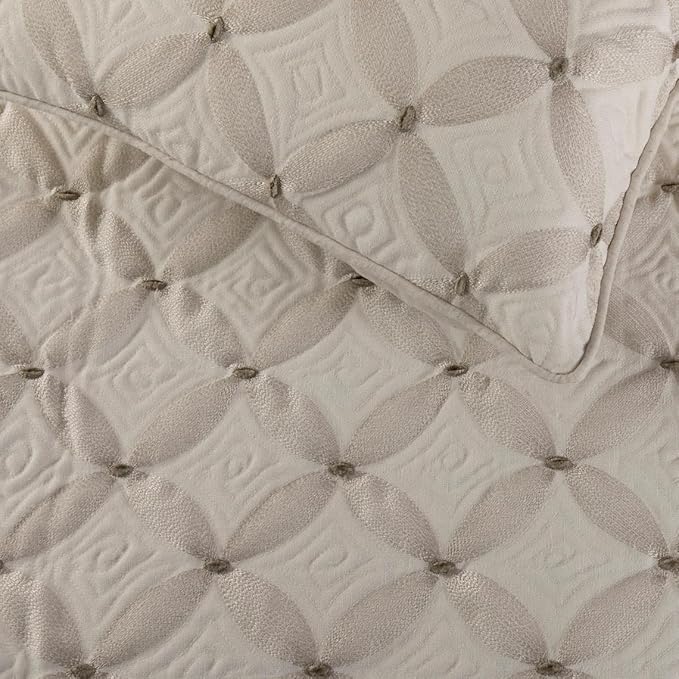 The HomeCentric King Queen Twin Ivory Bed Runner with 2 Decorative Throw Pillow Cover, CA King Size 86"x18" Bed Runner with Pillow Cover, Linen Quilted & Embroidery, Modern Contemporary - Tender Love