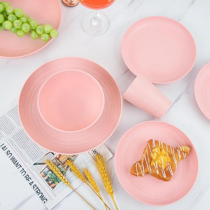 32Pcs Pink Plates and Bowls Sets