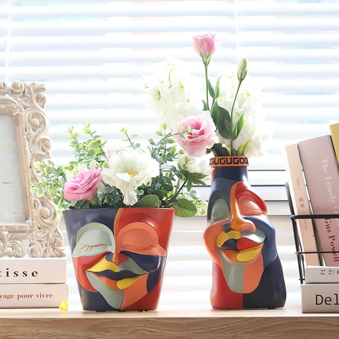 GUGUGO Abstract Rainbow Head Planter, Graffiti Face Planters Pots