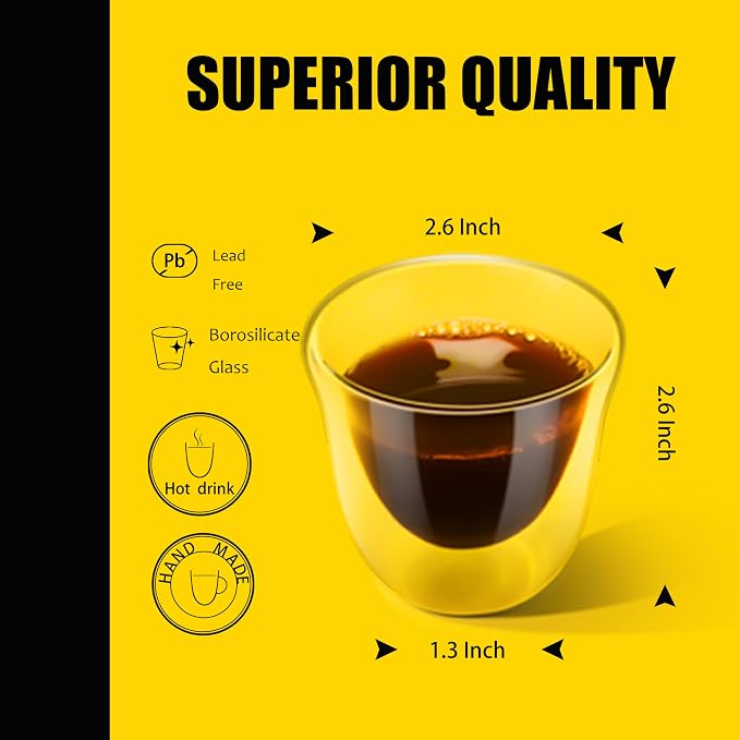 PunPun Espresso Cups, 2.0OZ. 60ml, Double Wall Clear Thermo Glass