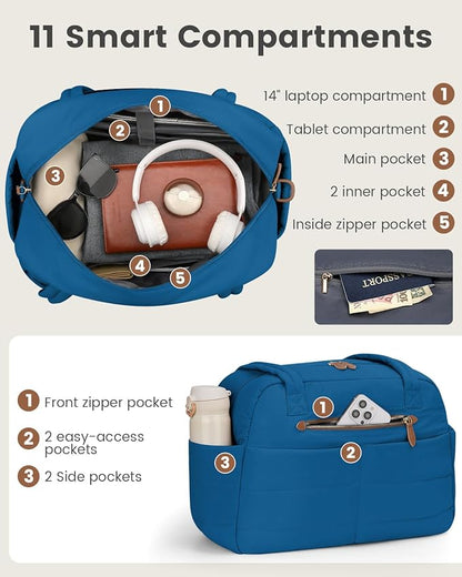 Travel Duffle Bag,Puffer Carry On Duffel Bag with Laptop Compartment Waterproof Overnight Weekender Bags for Women Large Hospital Tote Bags for Labor and Delivery(Medium,Blue)
