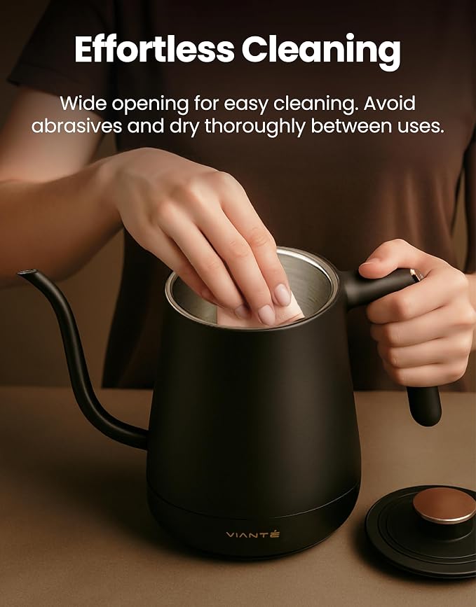 Viante Electric Gooseneck Kettle 0.8L, Pour Over Coffee & Tea, Temp Control |