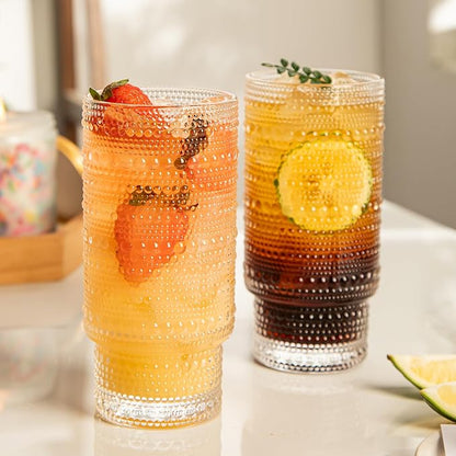 4 Pack Vintage Glassware Drinking Glasses Set, 16 oz Hobnail Glassware