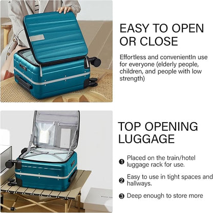 Hanke 16 Inch Underseat Carry On Luggage with Wheels,Small Hard Shell Suitcases for Weekender,Top Opening Tsa Approved Lightweight Travel Luggage Suitcase Christmas Gifts for Birthday，Caribbean Blue.