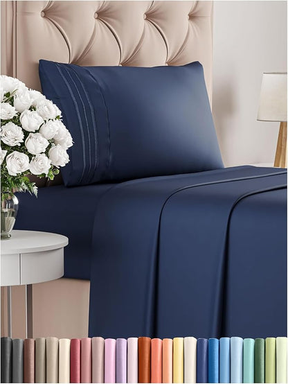 Twin XL Size 3 Piece Sheet Set - Comfy Breathable & Cooling Bed Sheets Set - Hotel Luxury Bedding for Women, Men, Kids, Teens, Boys & Girls - Deep Pockets, Soft, Wrinkle Free - Oeko-Tex - Navy Blue