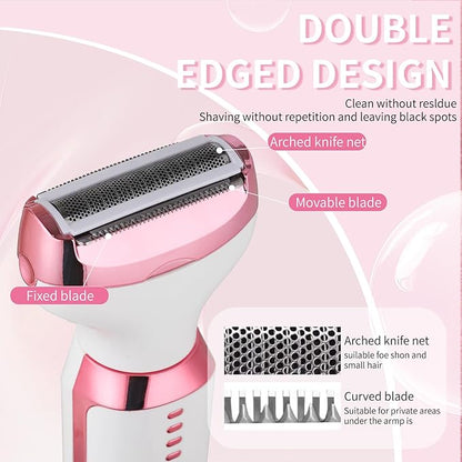 Electric Razors LED Display for Women Men, 2025 Wet/Dry Lady Shaver,4 in 1 Cordless Hair Remover with IPX7 Waterproof,Smooth & Silky Portable Bikini Electric Grooming Set (Pink & White)