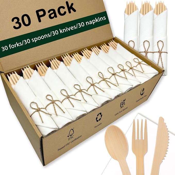 Pre Rolled Bamboo Silverware Set