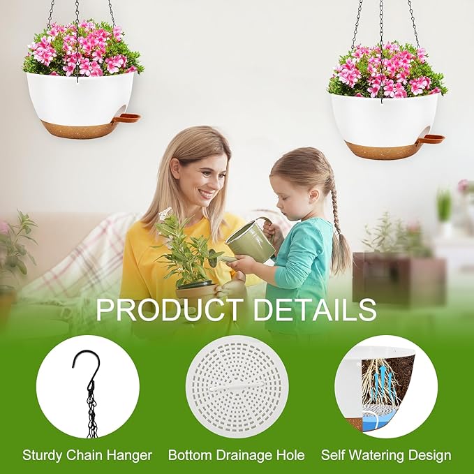 10 inch Hanging Planters for Indoor Plants, 3 Pack Self-Watering Hanging