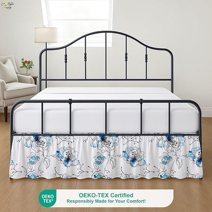 Cottington Lane Ruffled Bed Skirt King Size with Split Corner, Brushed Microfiber Hotel Quality Dust Ruffle, 16 Inch Drop Gathered Bedskirt, Soft, Stylish, Shrink & Fade Resistant, Blue Blossom