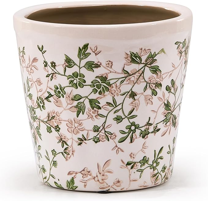 Ceramic Planter with Drainage Hole, Plastic Tray & Mesh, 6 Inch