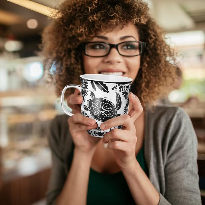 Karma Gifts 16 oz Black and White Boho Mug Sea Turtle