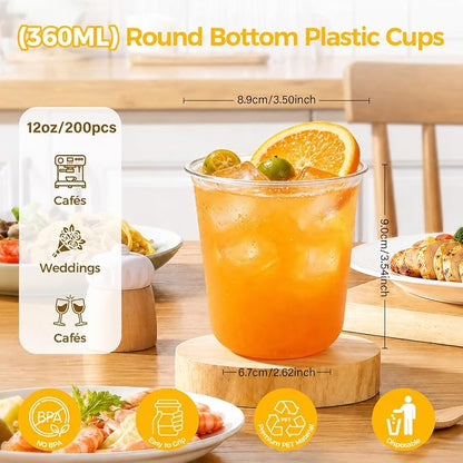 KesaPlan 200 Pcs 12oz Plastic Clear Cups, Disposable Wine Cocktail Glasses |