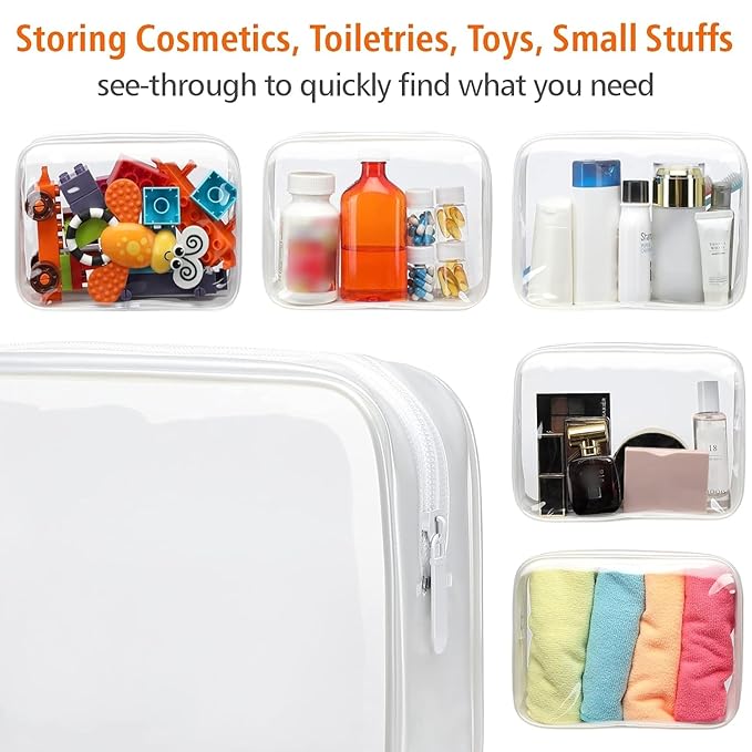 PACKISM Clear Toiletry Bag - 3 Pack TSA Approved Toiletry Bag Quart Size Bag, Travel Makeup Cosmetic Bag for Women, Carry on Airport Airline Compliant Bag, White