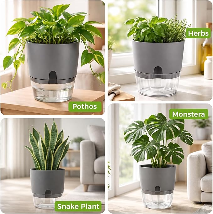 Planterhoma 5 Pack Self Watering Pots