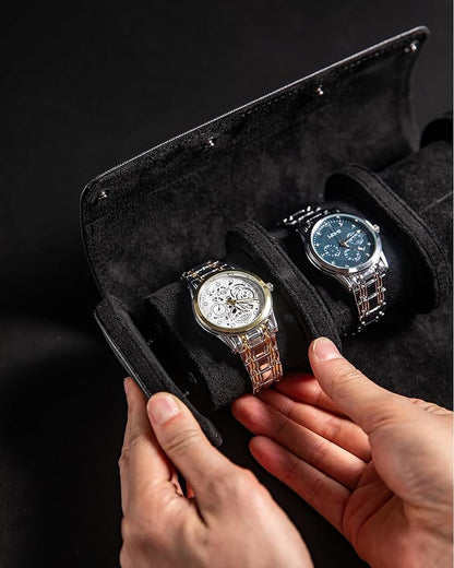 MR.OKAY 2 Watch Travel Case- Classic Leather Watch Case With Superb Texture.Portable Watch Roll Or Organizer For Storage And Display. Travel Gift for Men, All Handcrafted By Leather Craftsmen.