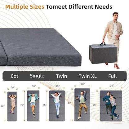 Foldable Memory Foam Mattress - 3 Inch Twin XL Waterproof Collapsible Mattress with Washable Cover, Portable Guest Bed Pad, Sleeping Mat for Travel RV Camping Yoga, Non-Slip Bottom,80"x38"x3"