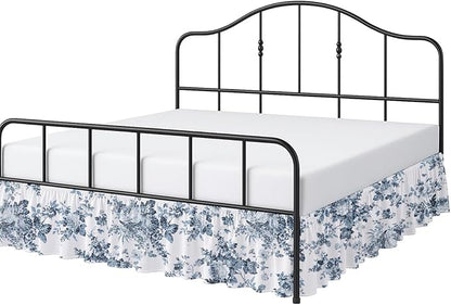 Cottington Lane Ruffled Bed Skirt Queen Size with Split Corner, Brushed Microfiber Hotel Quality Dust Ruffle, 16 Inch Drop Gathered Bedskirt, Soft, Stylish, Shrink & Fade Resistant, Blue Floral Bliss