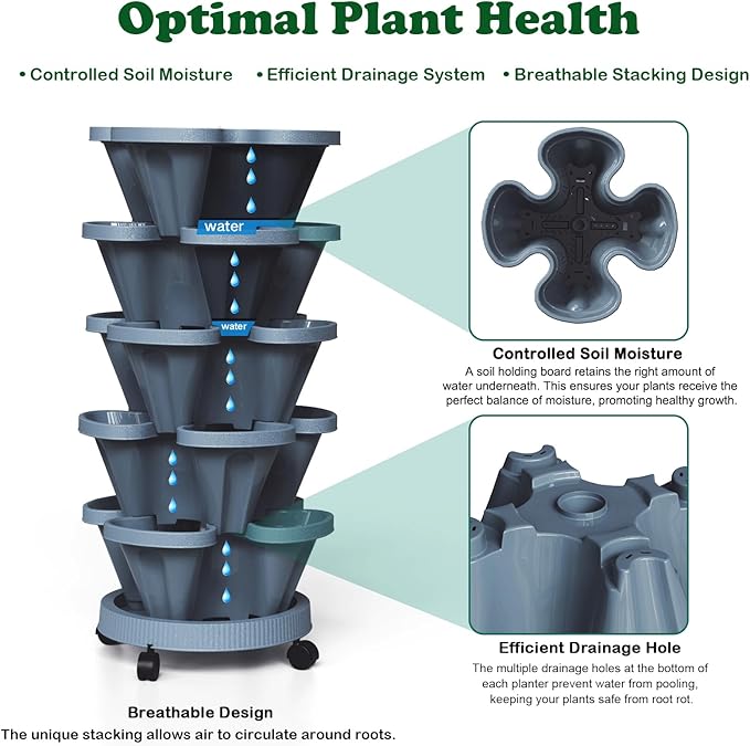 7 Tiered Strawberry Planters 3 Pack, Vertical Stackable Planter, Herb Stacking
