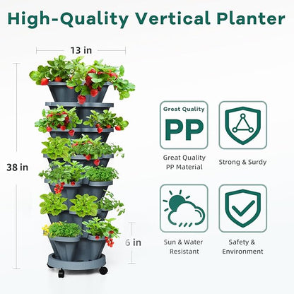 7 Tiered Strawberry Vertical Planters Tower Garden 2 Pack, Stacking Herb