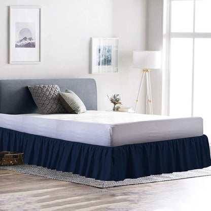 Ruffled Bed Skirt (Twin, Navy Blue Color) 12 Inch Drop Dust Ruffle with Platform, 100% Cotton 800 Thread Count Fabric - Dust Ruffle Bedskirt for Easy Fitting and Easy Care