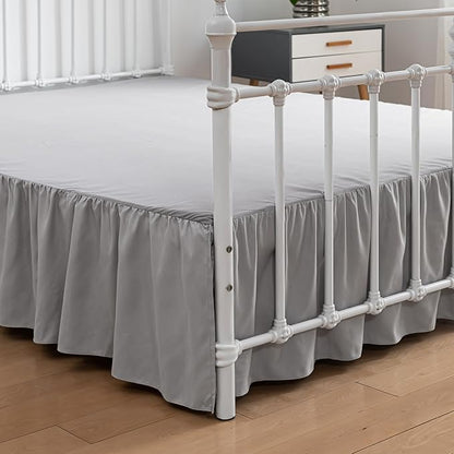 Bed Skirt Queen Size Ruffled Bed Skirt with Split Corners, 12 Inch Drop Dust Ruffle Bed Skirt with Platform, Light Gray