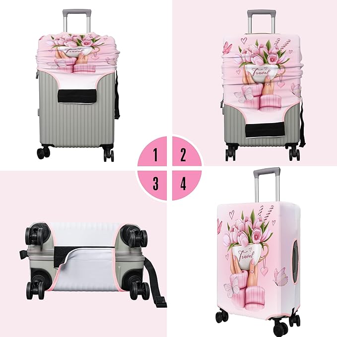 Travel Luggage Cover Suitcase Protector Fits 18-32 Inch Wheel Covers PatternedTravel Related Items Flower Luggage Protector Elastic L