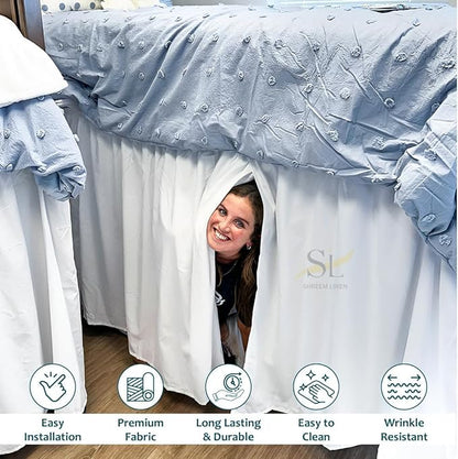 Shreem Linen Dorm Room Bed Skirt Twin XL 42 Inch Drop, 100% Microfiber Extra Long Bedskirt, White