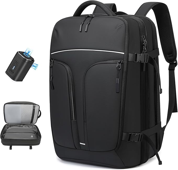 Vacuum Compression Backpack for Travel, 47L Expandable Backpack with Pump, 17 inch Laptop Backpack Luggage Flight Approved with Vacuum Compression System