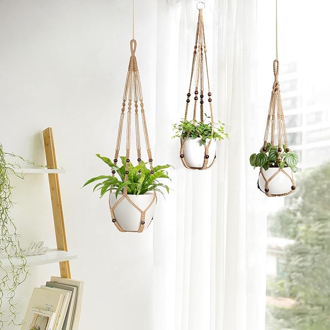 Mkono 3 Pack Macrame Plant Hangers Indoor Different Size Hanging Planter Basket
