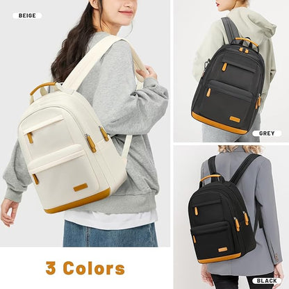 mygreen Waterproof Travel Backpack for Adults, 15.6 Inch Laptop Backpack with Multiple Compartments | Durable Anti-Theft Design, Luggage Strap, Lightweight for Business, Commute, and Air Travel Beige
