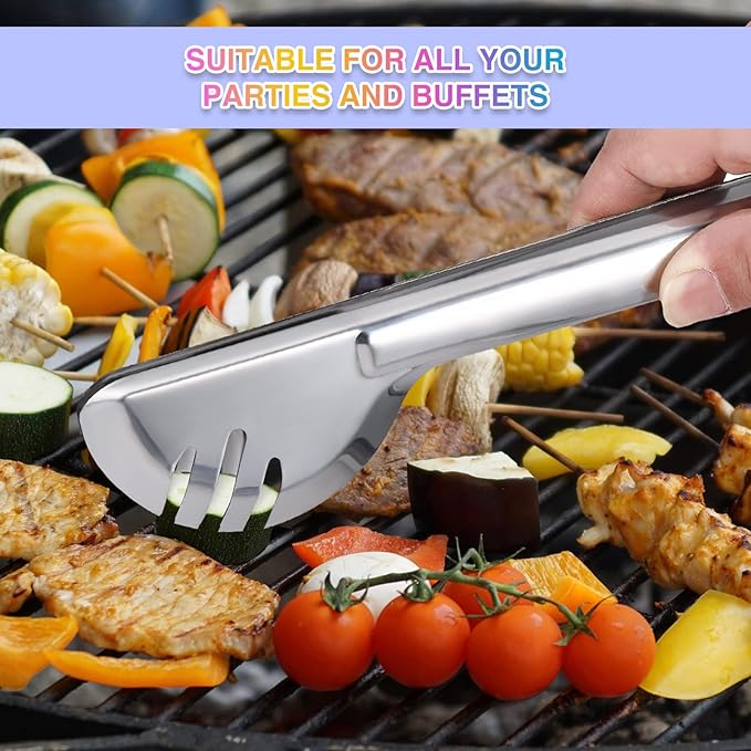 Patelai 15 Pieces Christmas Stainless Steel Silver Serving Utensils Set 8.7" Large Spoons and Slotted Spoon 9.45" Tong 9" Forks Flatware Wedding Party Buffet Banquet Cooking Kitchen Catering