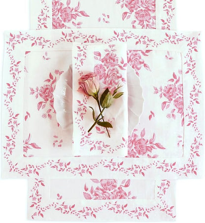 Solino Home Pink Floral Print Table Runner 108 Inches Long - 100% Pure Linen Table Runner 14 x 108 Inch - Handcrafted and Machine Washable - Jolie Fleur Print