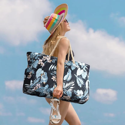 Becokan Beach Bag Large Beach Tote Bag for Women Waterproof Sandproof Swim Pool Bag With Zipper