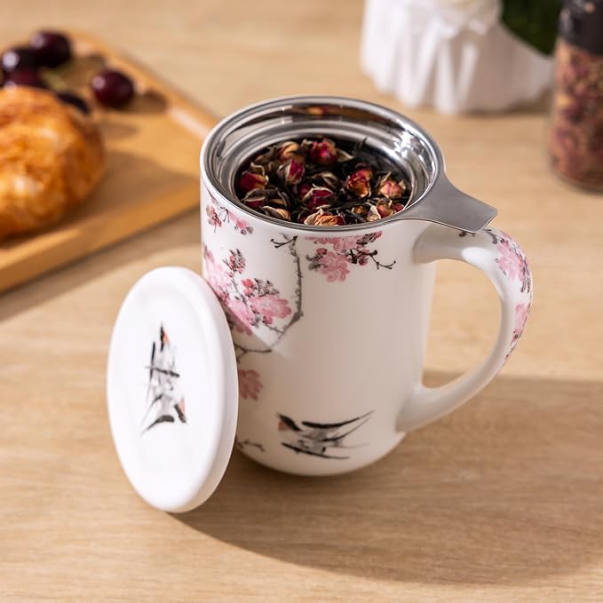 AmorArc Tea Cup With Infuser and Lid, 18oz Loose Leaf Tea Mug With Steeper |