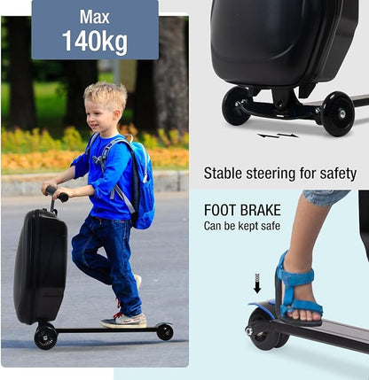 20" Scooter Suitcase for Kids, 2-in-1 Ride On Luggage with Wheels for Boys & Girls Ages 4-15, Foldable Hardshell Carry On Lightweight Travel Suitcase for Airplane
