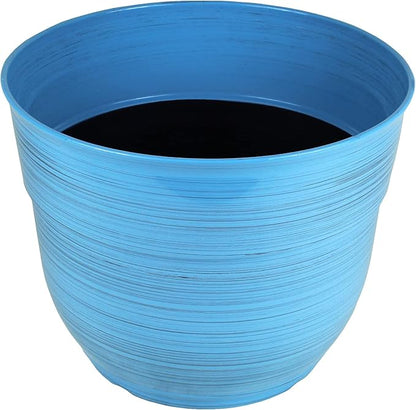 Garden Elements Indoor/Outdoor Glazed Brushed Happy Plastic Planter, Bright Blue
