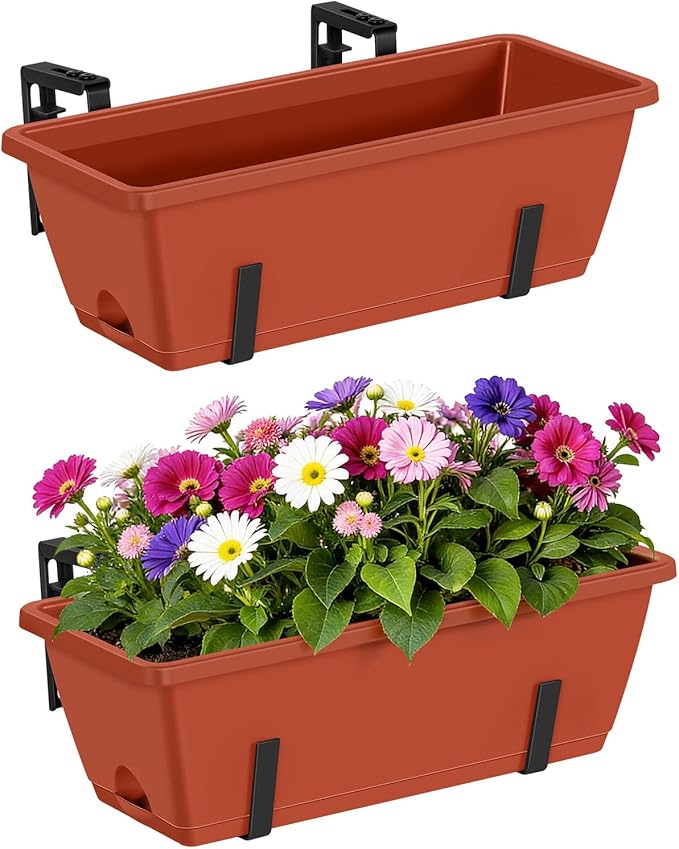 CADUKE Railing Planter Boxes Deck 2 Pack Railing Flower Box